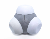 A model of a methane molecule with three white pieces attached to one gray piece.